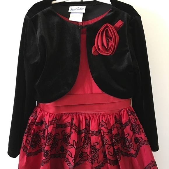 Jayne Copeland Little Girls Red Black 2-Pcs Holliday Dress with Cardigan Size 5 - Picture 5 of 16